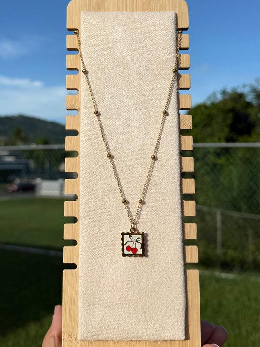 Cherry letter sticker necklace
